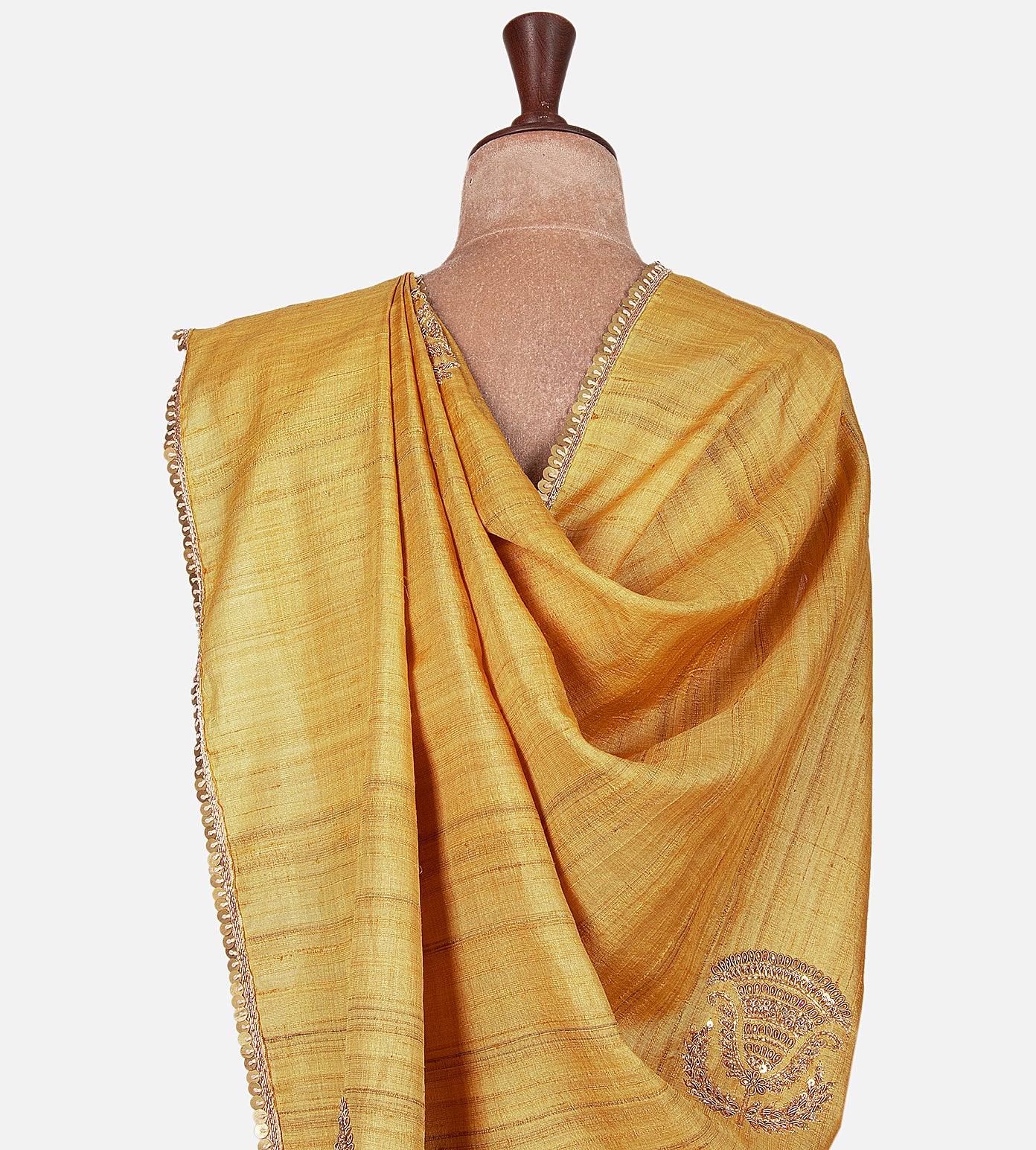 Yellow Tussar Zardozi Hand Embroidery Saree