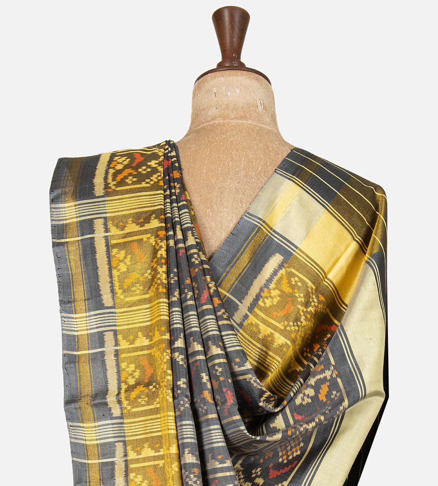 Dark Grey Patola Silk Saree