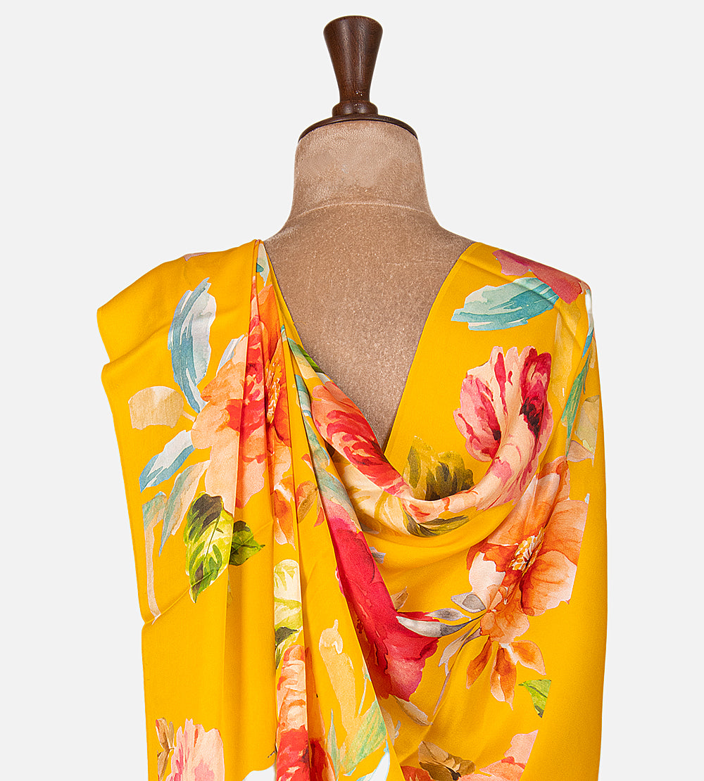 Yellow Satin Crepe Saree