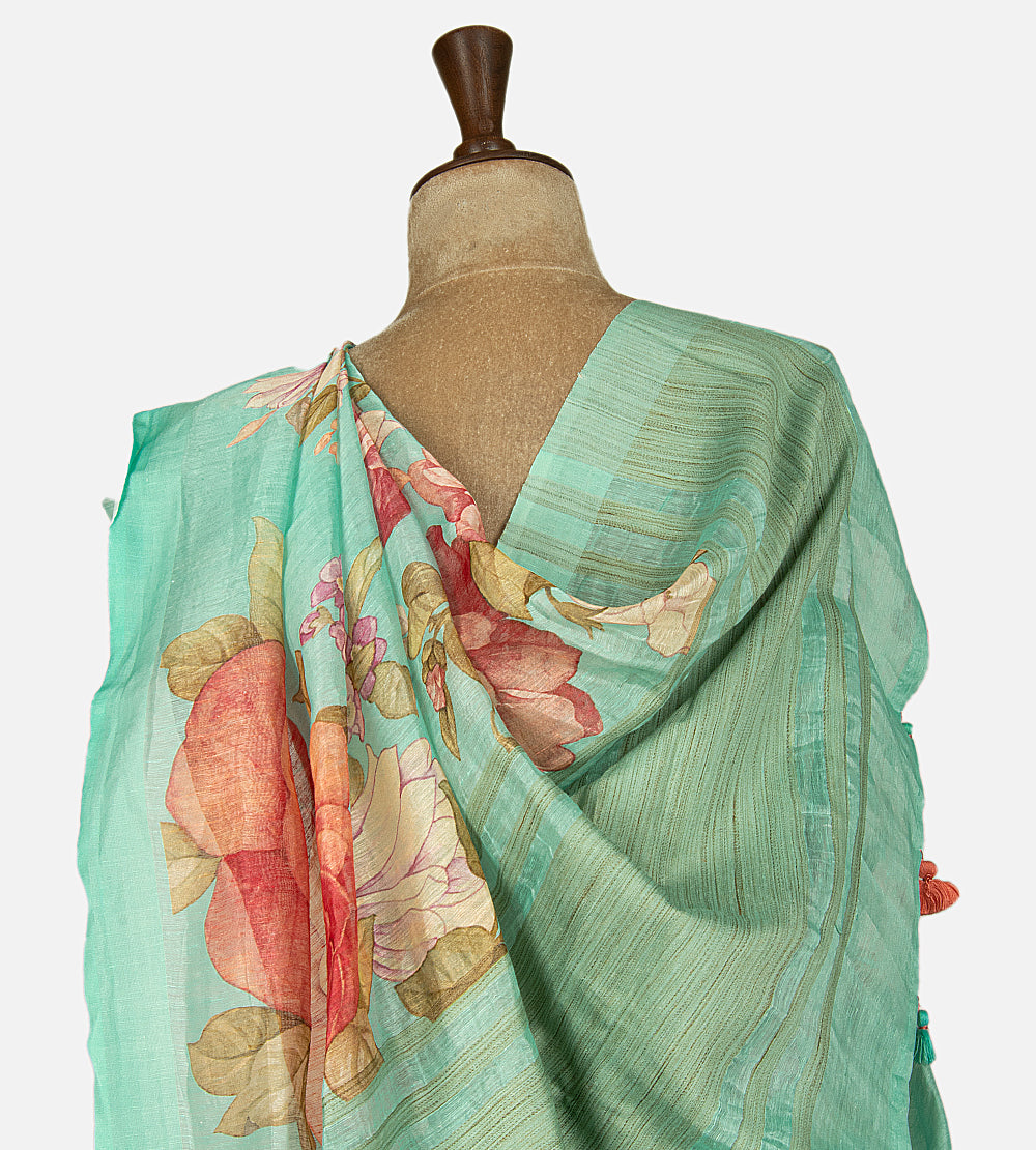 Pastel Mint Green Linen Saree