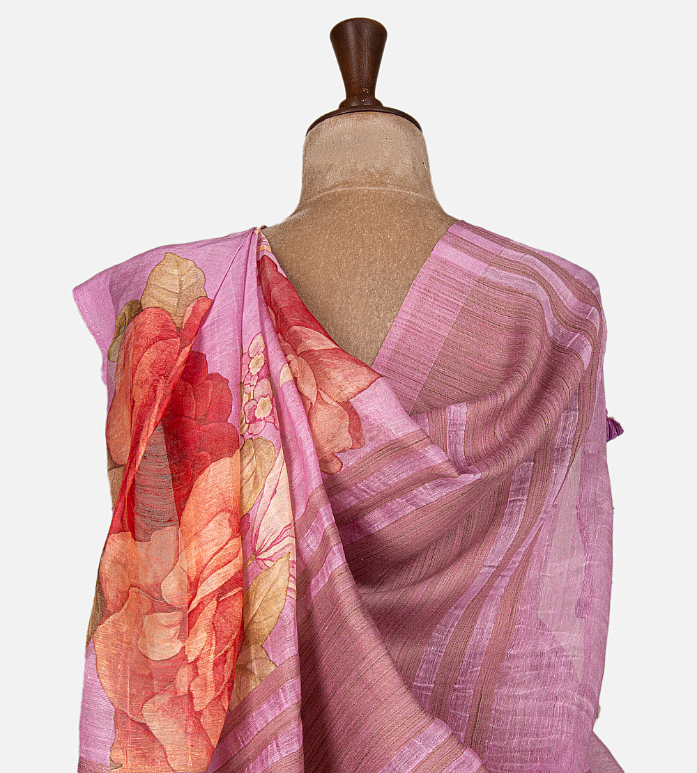 Pink Linen Saree