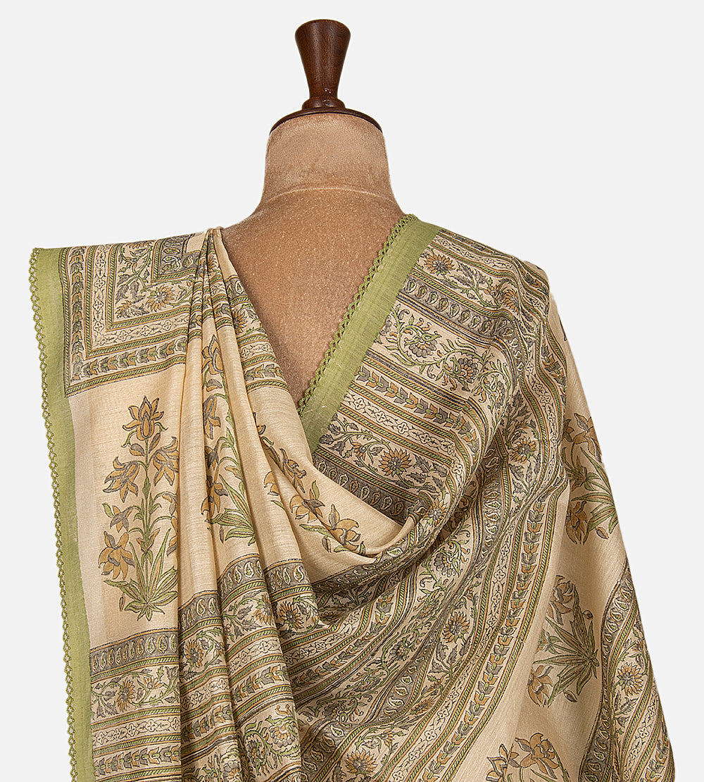 Beige Moonga Tussar Saree