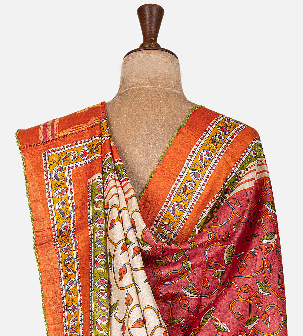 Orange Tussar Saree