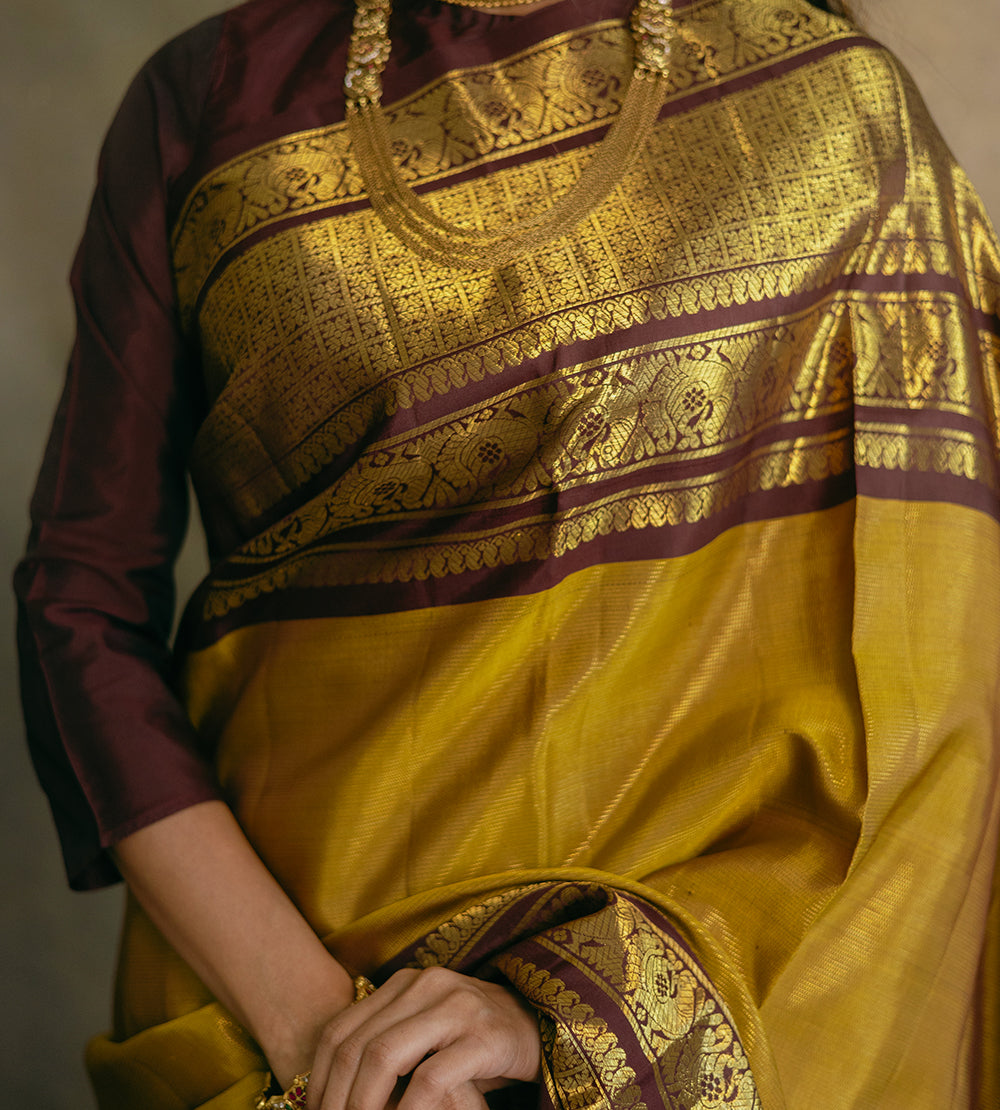 Mustard Yellow Kanchipuram Silk Saree