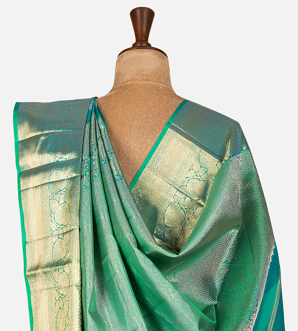 Blue and Green Kanchipuram Silk Saree