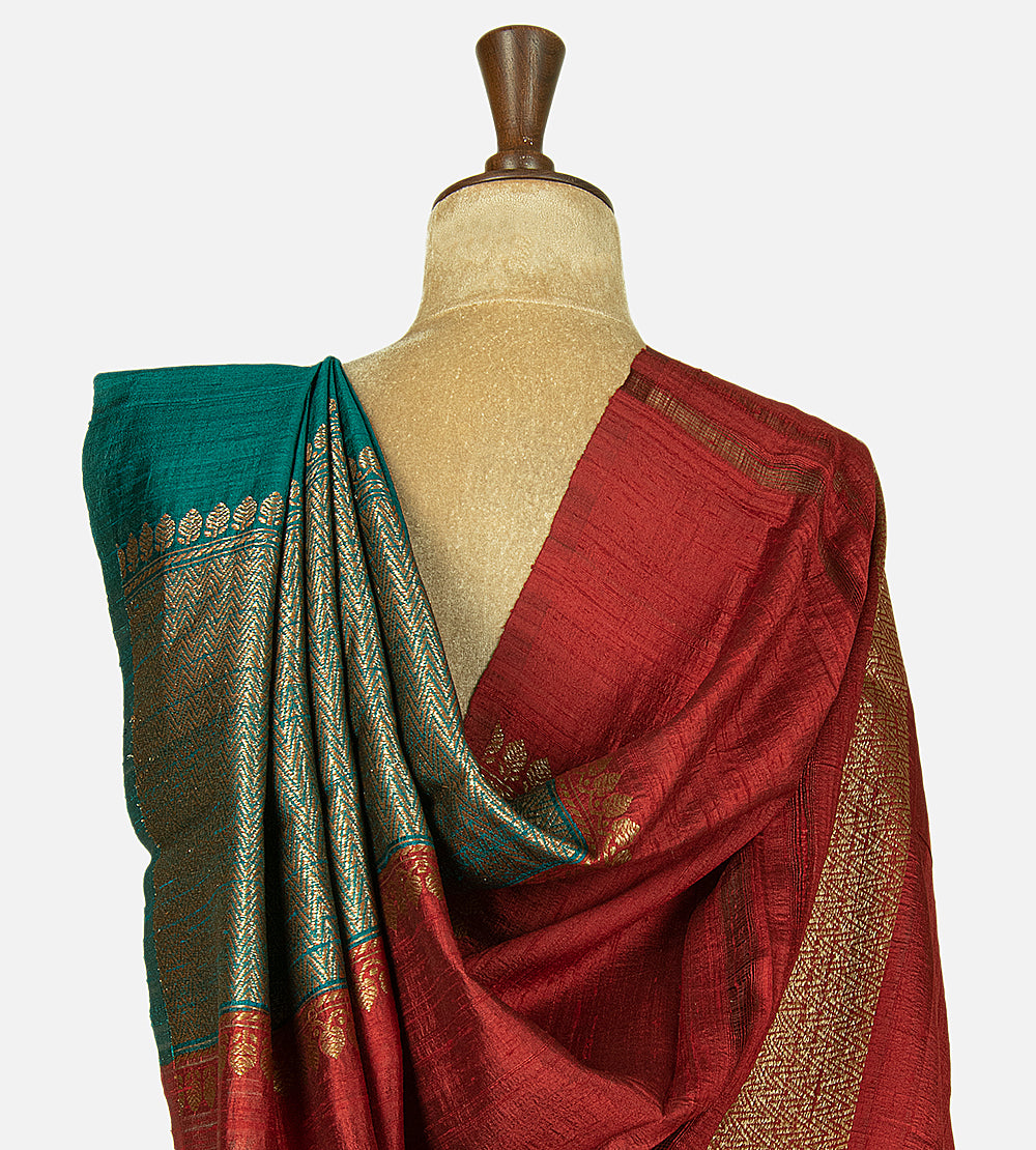 Deep Teal Banarasi Tussar Saree