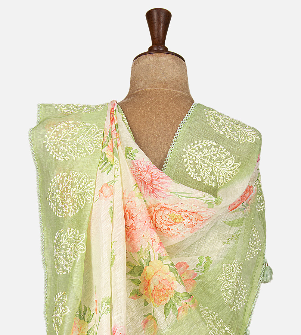 Off-White Linen Saree