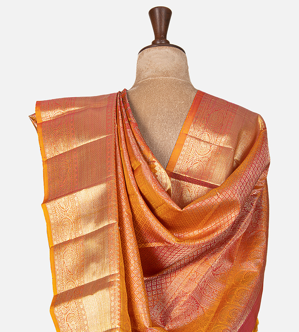 Pinkish Orange Kanchipuram Silk Saree