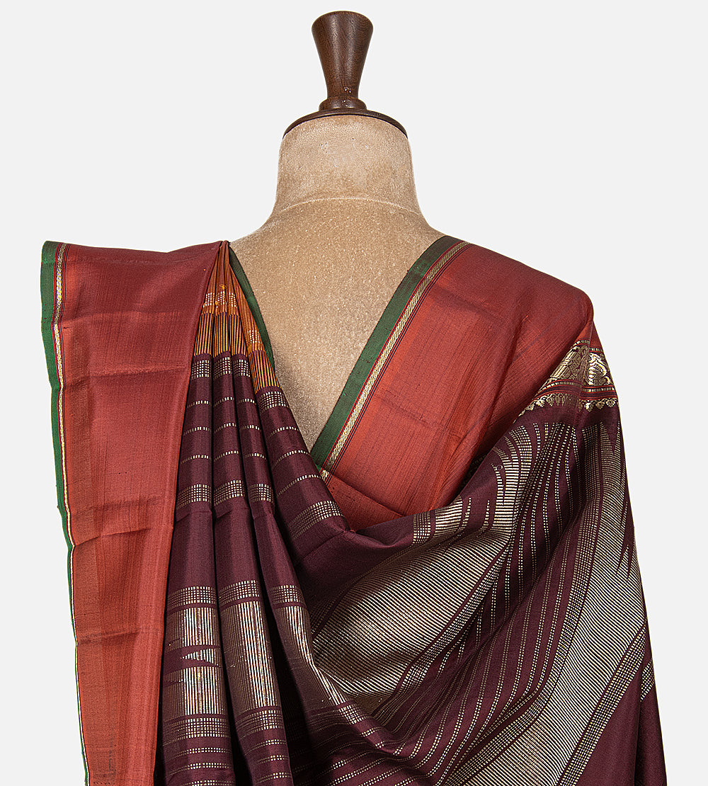 Maroon and Mustard Kanchipuram Silk Saree