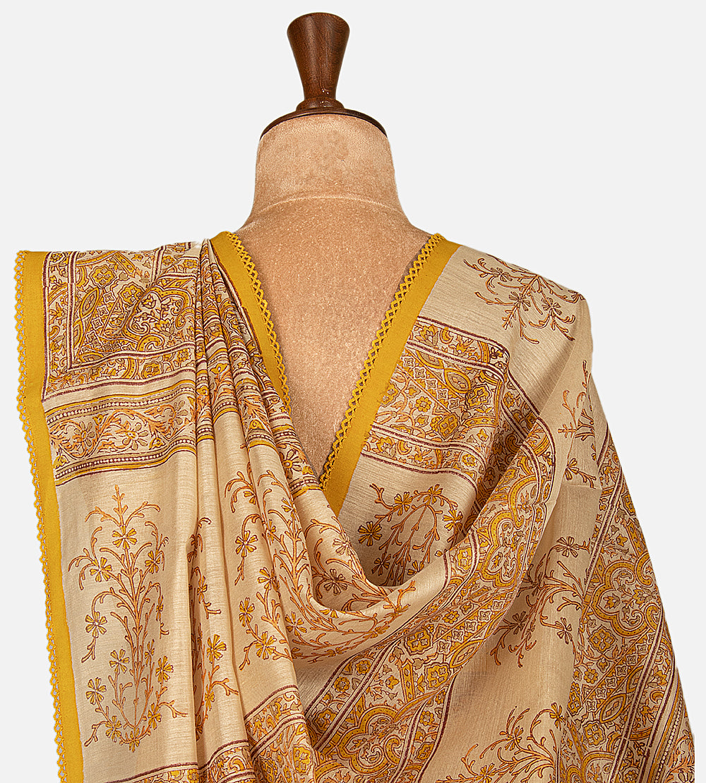 Beige Moonga Tussar Saree