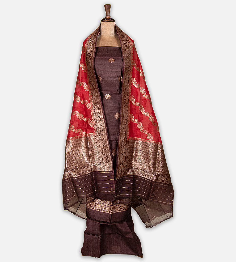 Dark Coffee Brown Banarasi Tussar Salwar