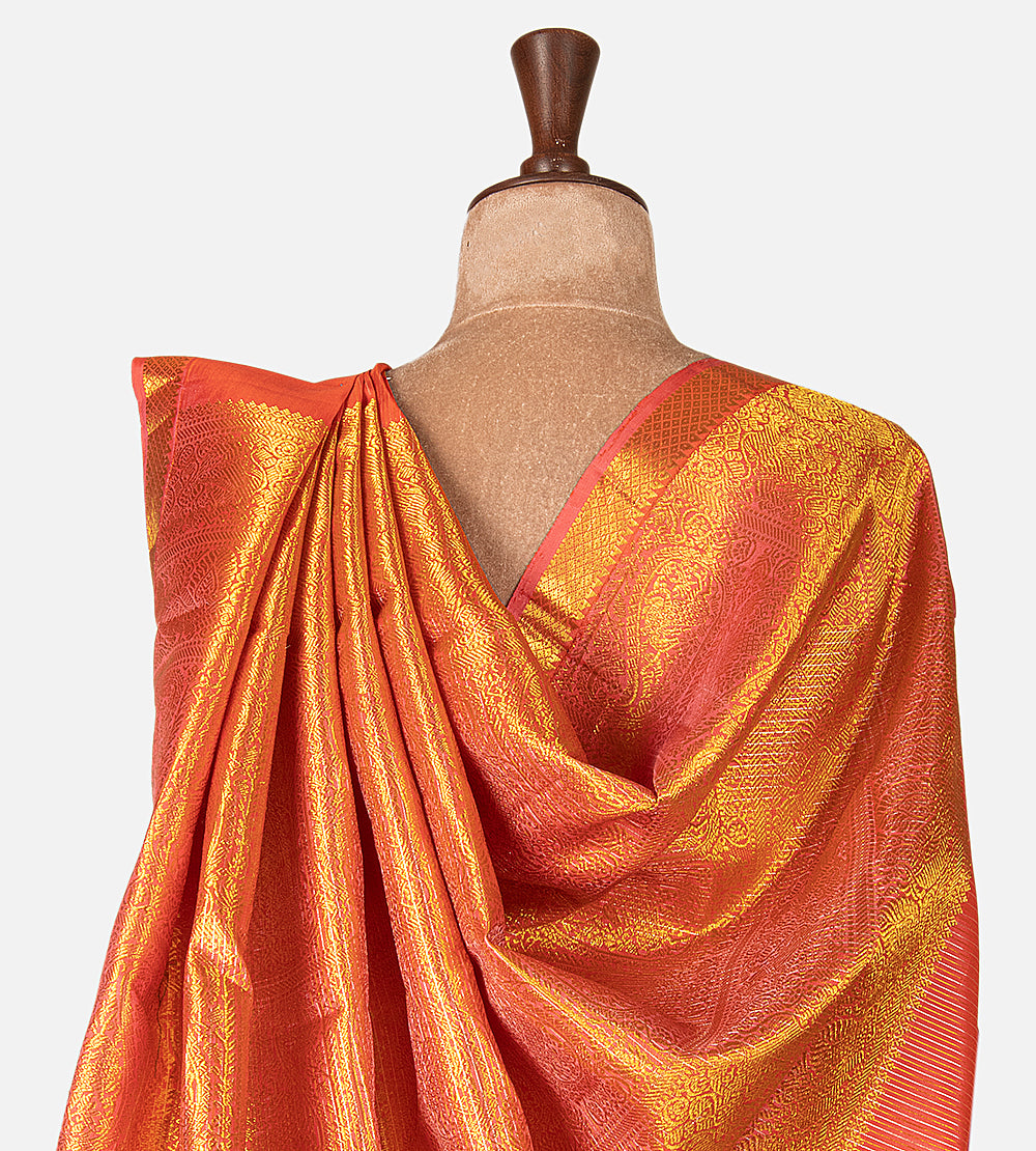Deep Coral Kanchipuram Silk Saree