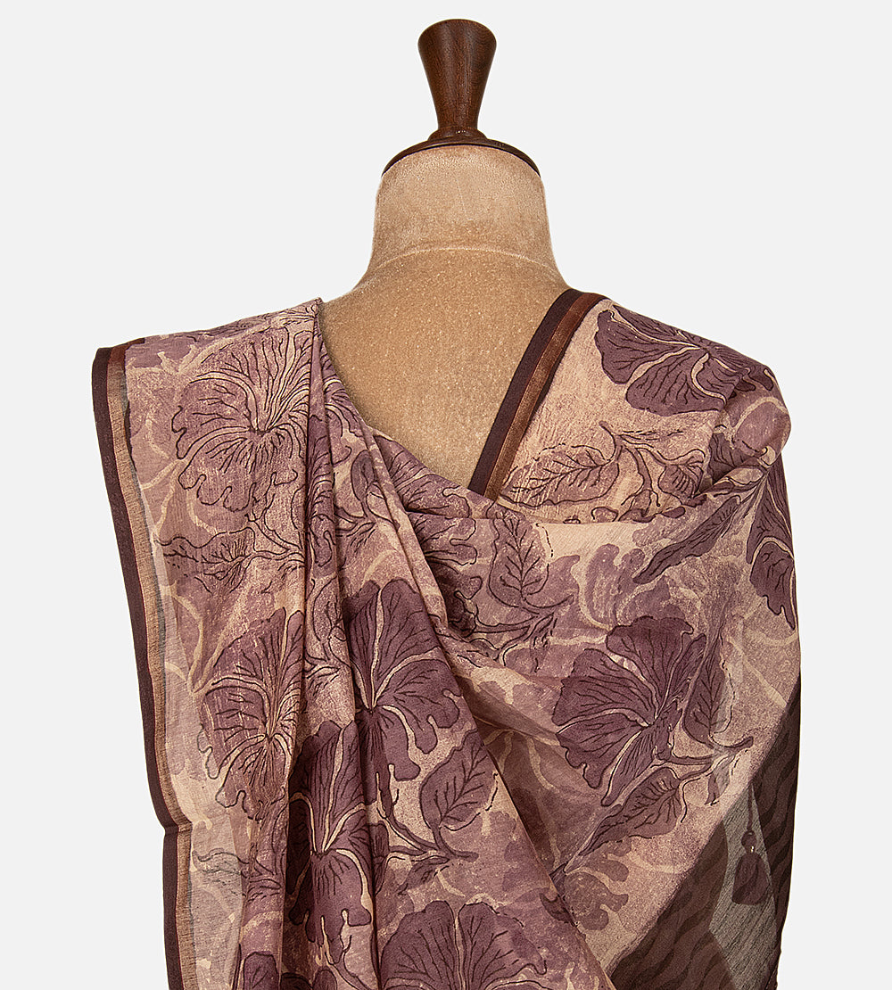 Beige Chanderi Cotton Saree