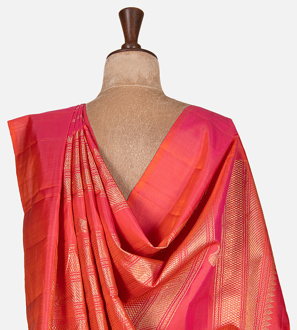 Pinkish Orange Kanchipuram Silk Saree