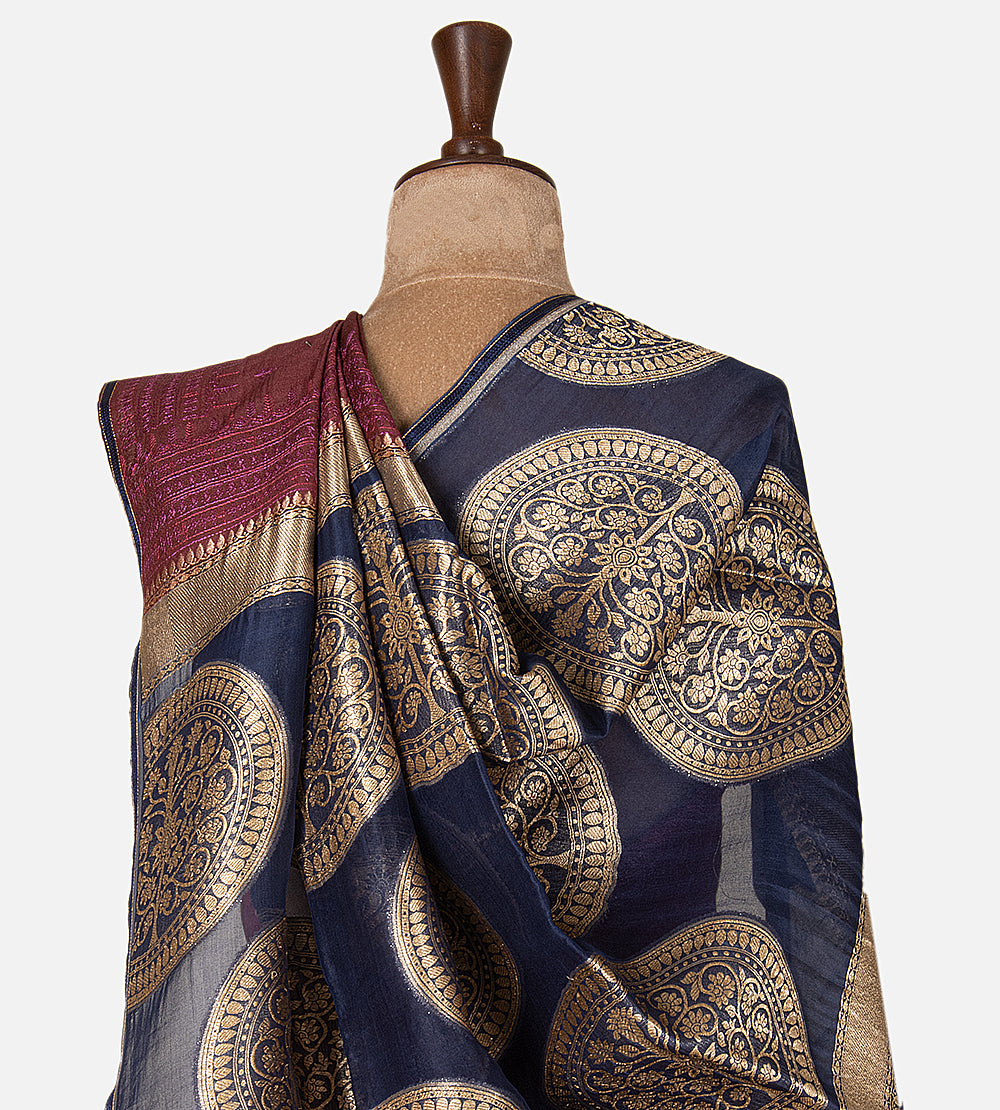 Maroon Tussar Organza Saree