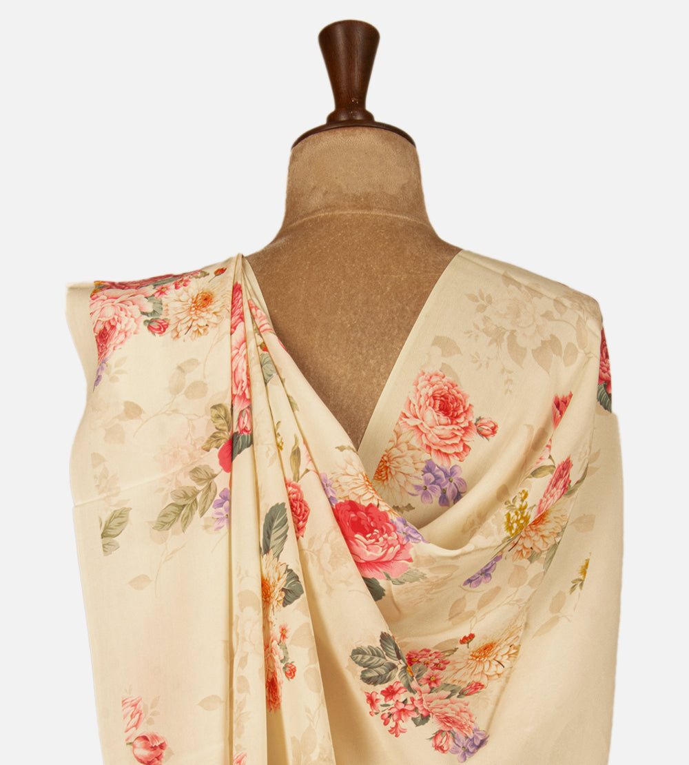 Light Beige Printed Crepe Saree