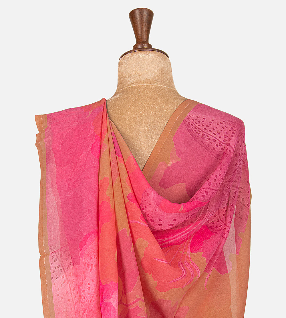 Peach Printed Crepe Saree