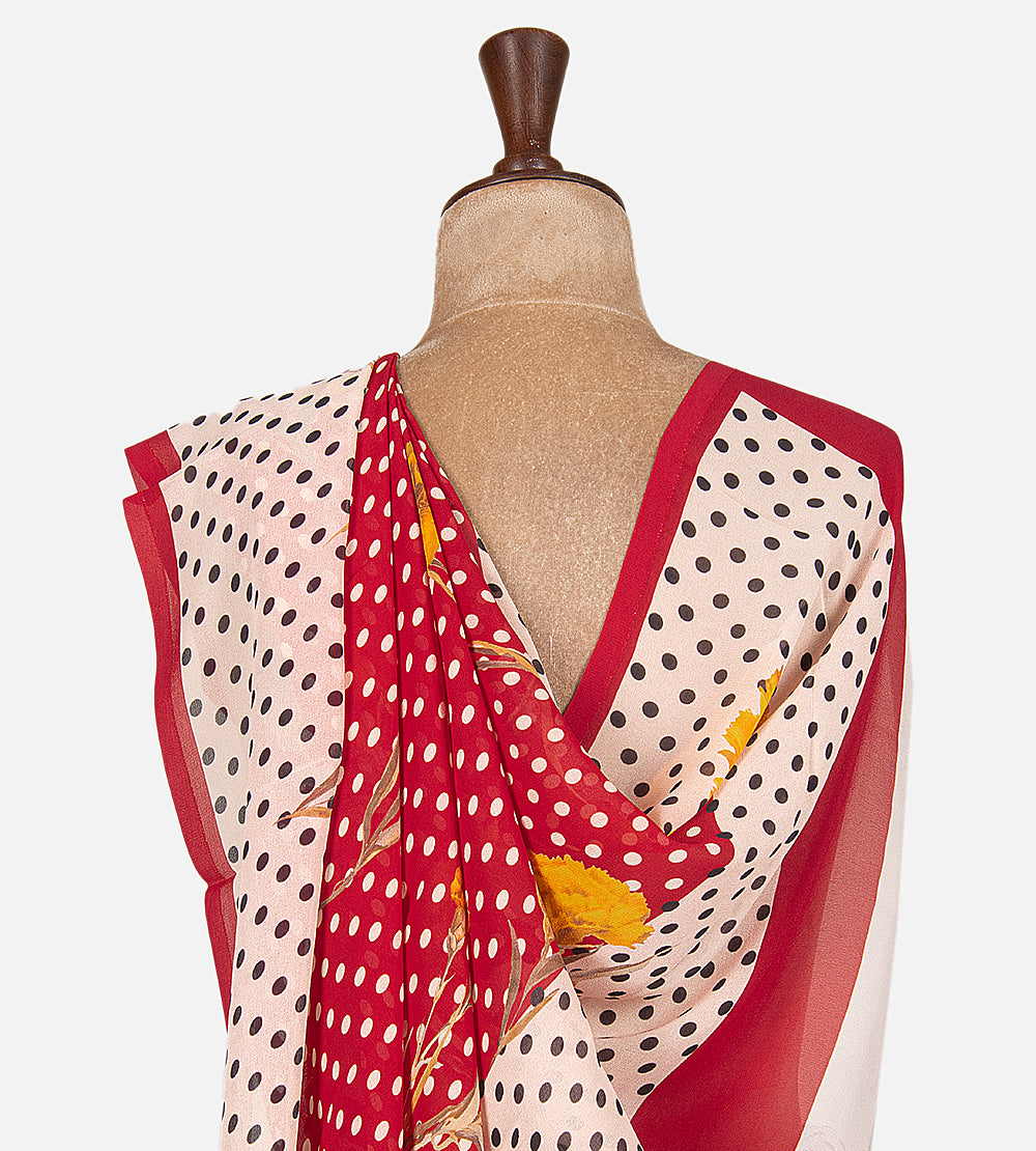 Red Printed Crepe Saree