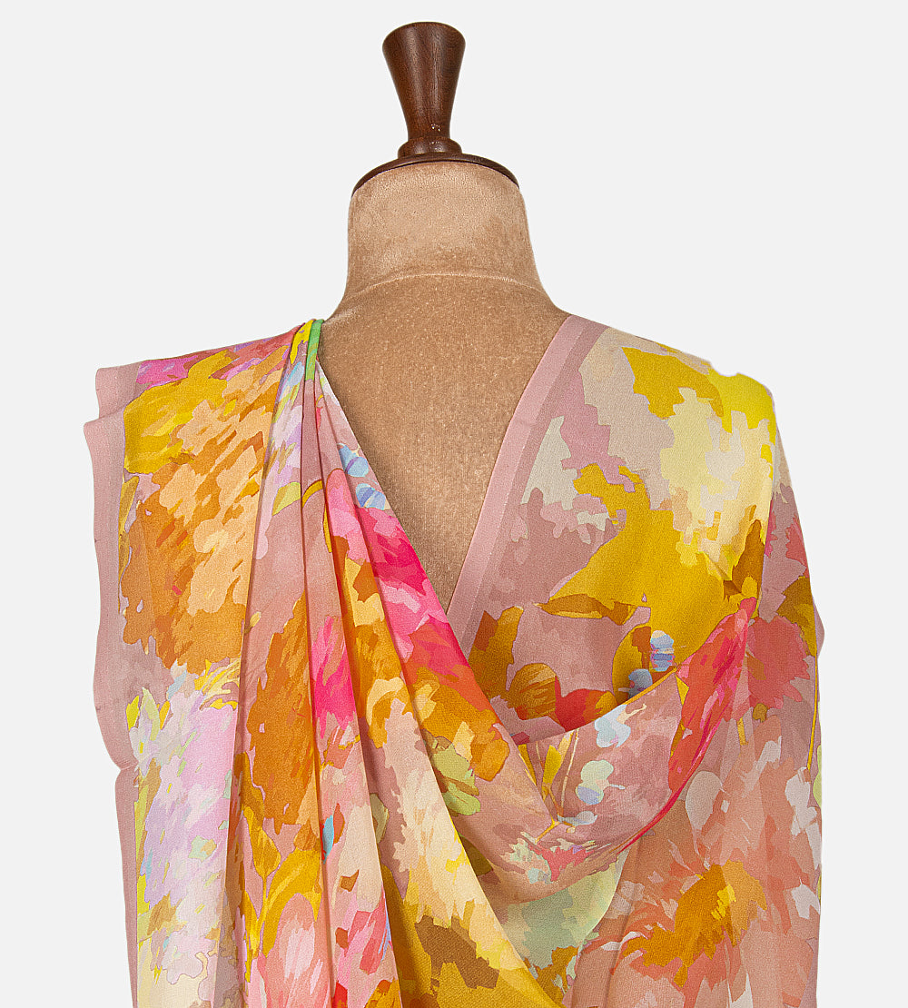 Muted Mauve Pink Printed Crepe Saree