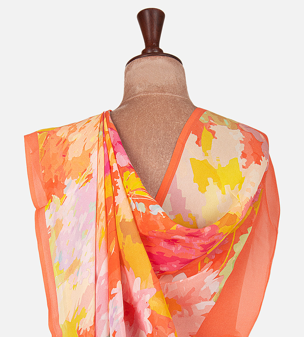 Orange Printed Crepe Saree
