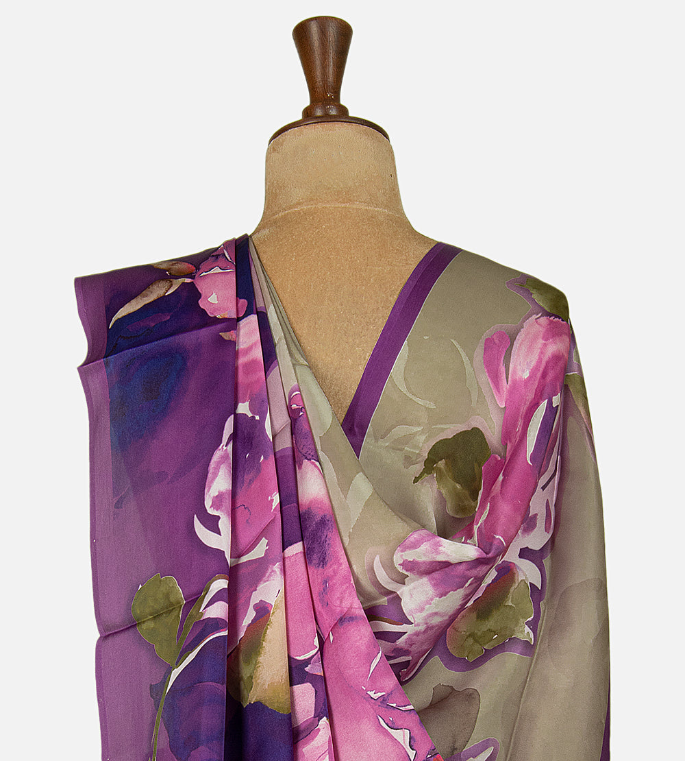 Light Beige Satin Crepe Saree