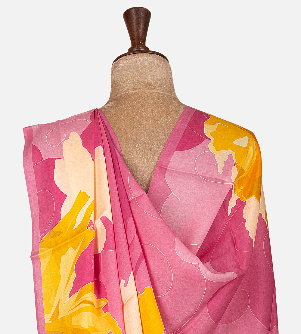 Pink Satin Crepe Saree