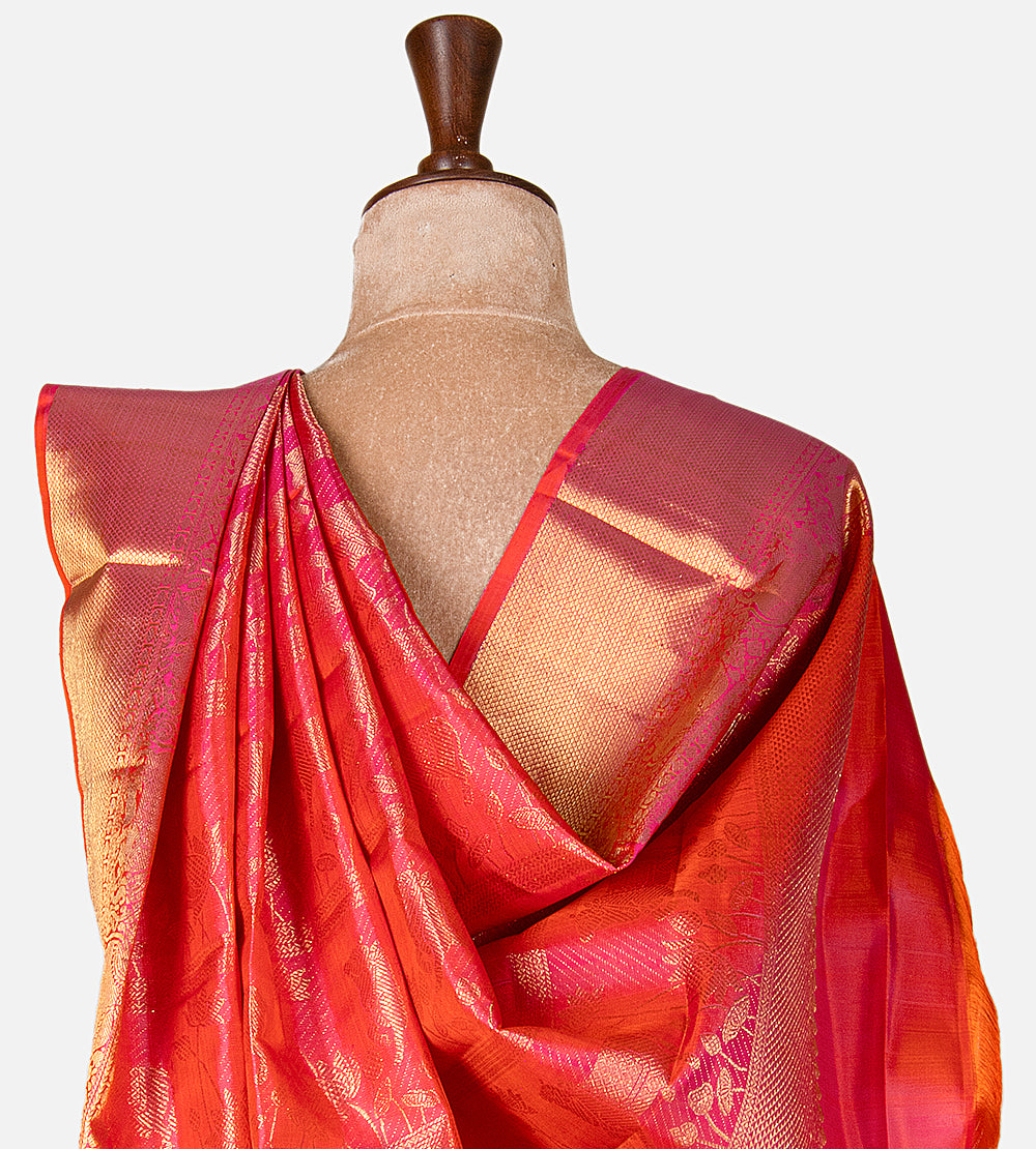 Pinkish Orange Kanchipuram Silk Saree