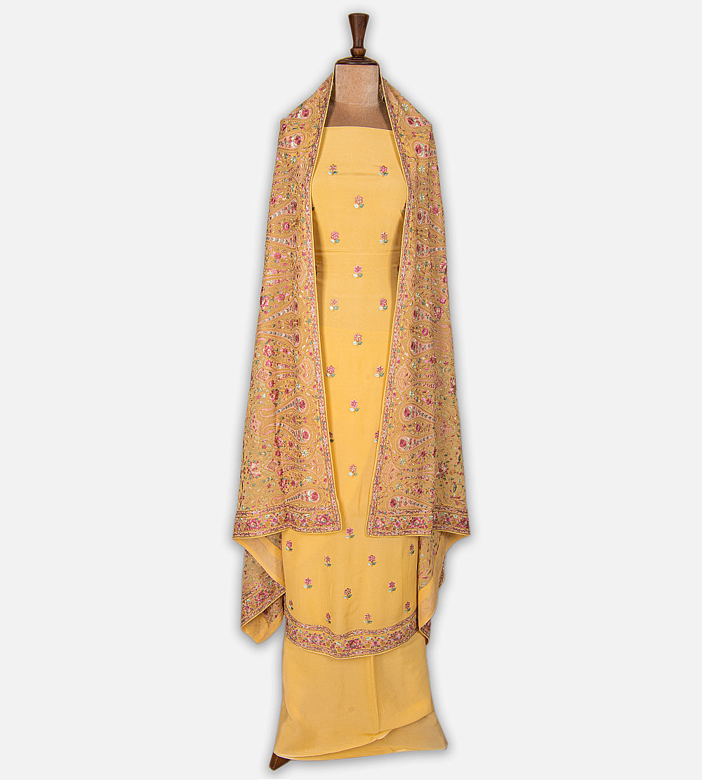 Yellow Banarasi Crepe Salwar