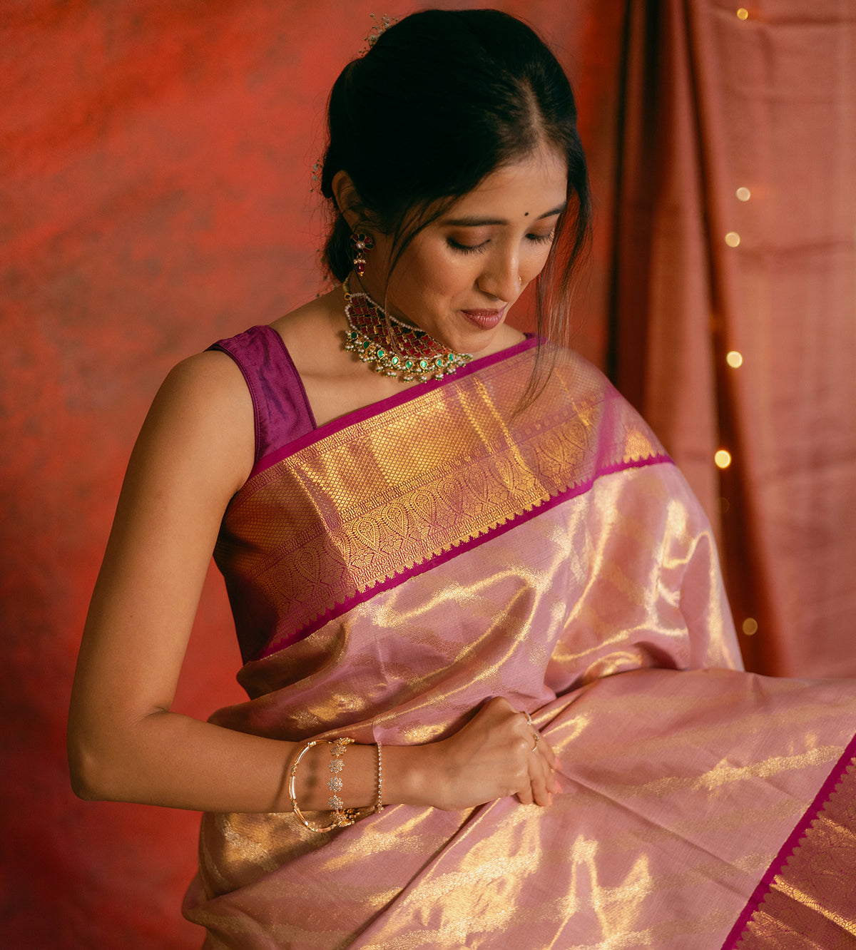 Baby Pink Kanchipuram silk saree