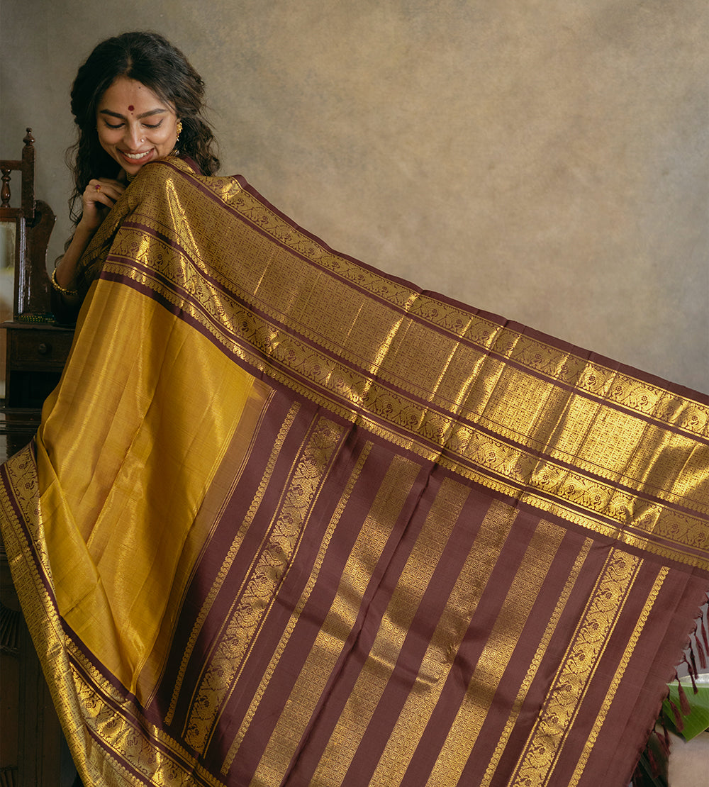 Mustard Yellow Kanchipuram Silk Saree