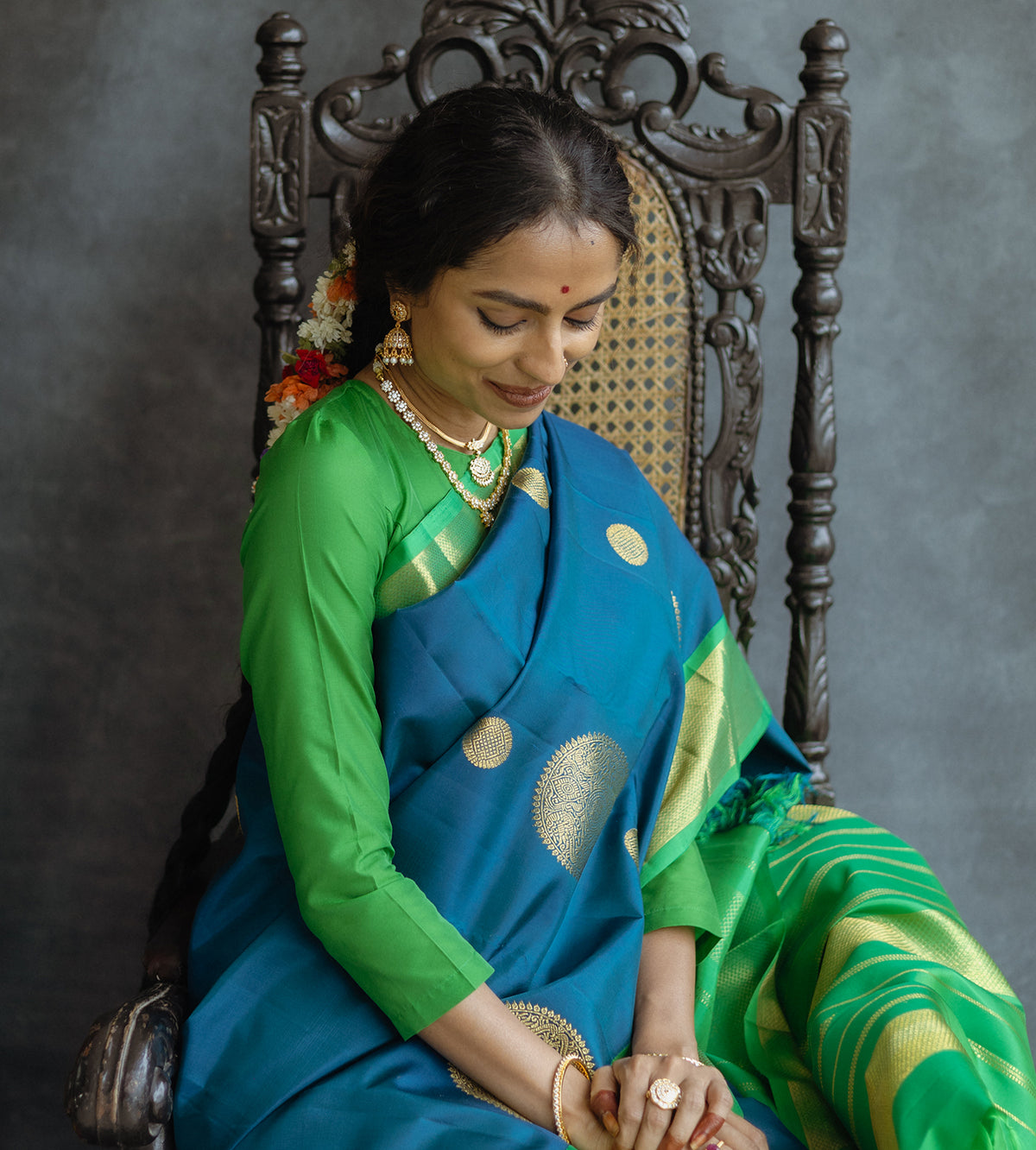 Peacock Blue Korvai Kanchipuram Silk Saree