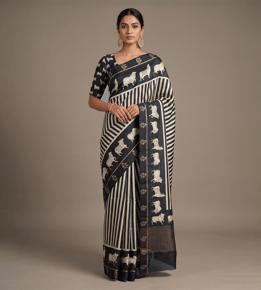 Black Tussar Saree
