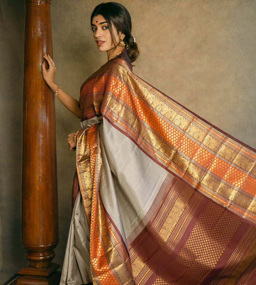 Grey Kanchipuram Silk Saree