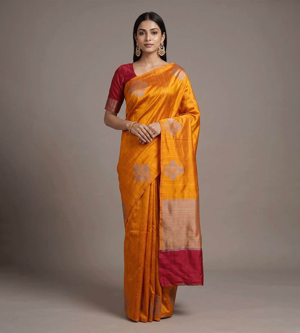 Tangerine Yellow Tussar Saree