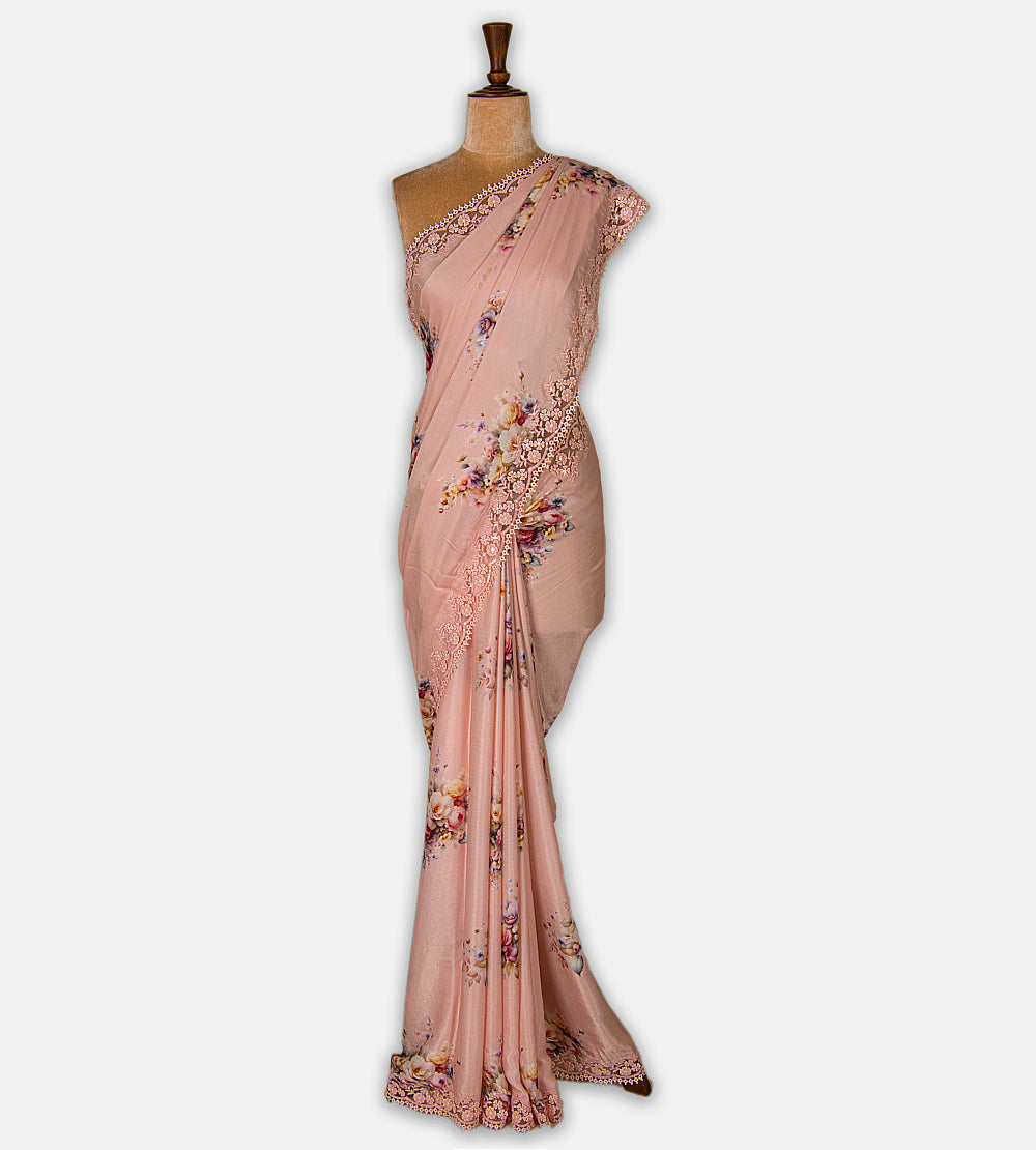 Pastel Pink Chiffon Saree