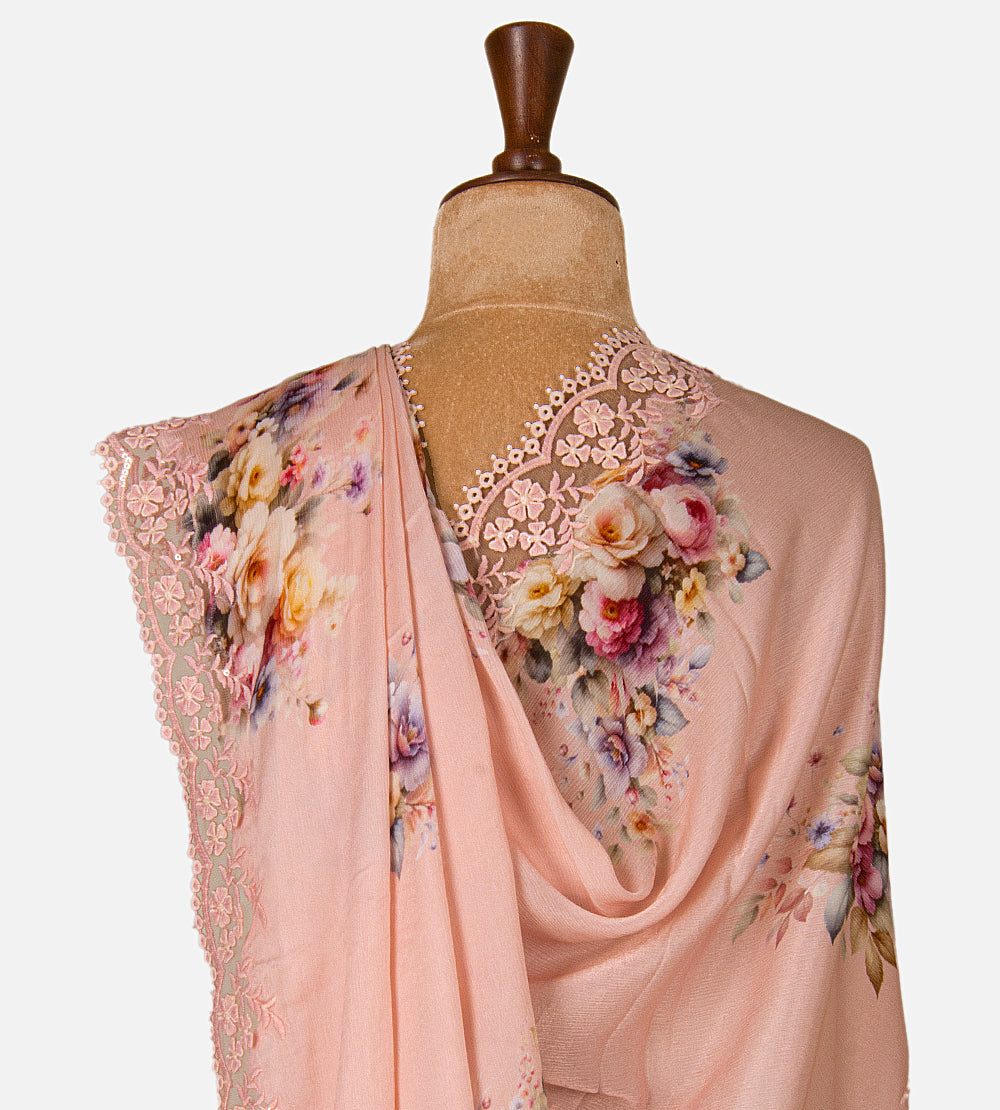 Pastel Pink Chiffon Saree