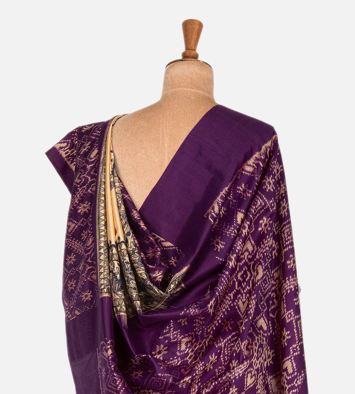 Off White Ikkat Madhubani Hand Painted Saree