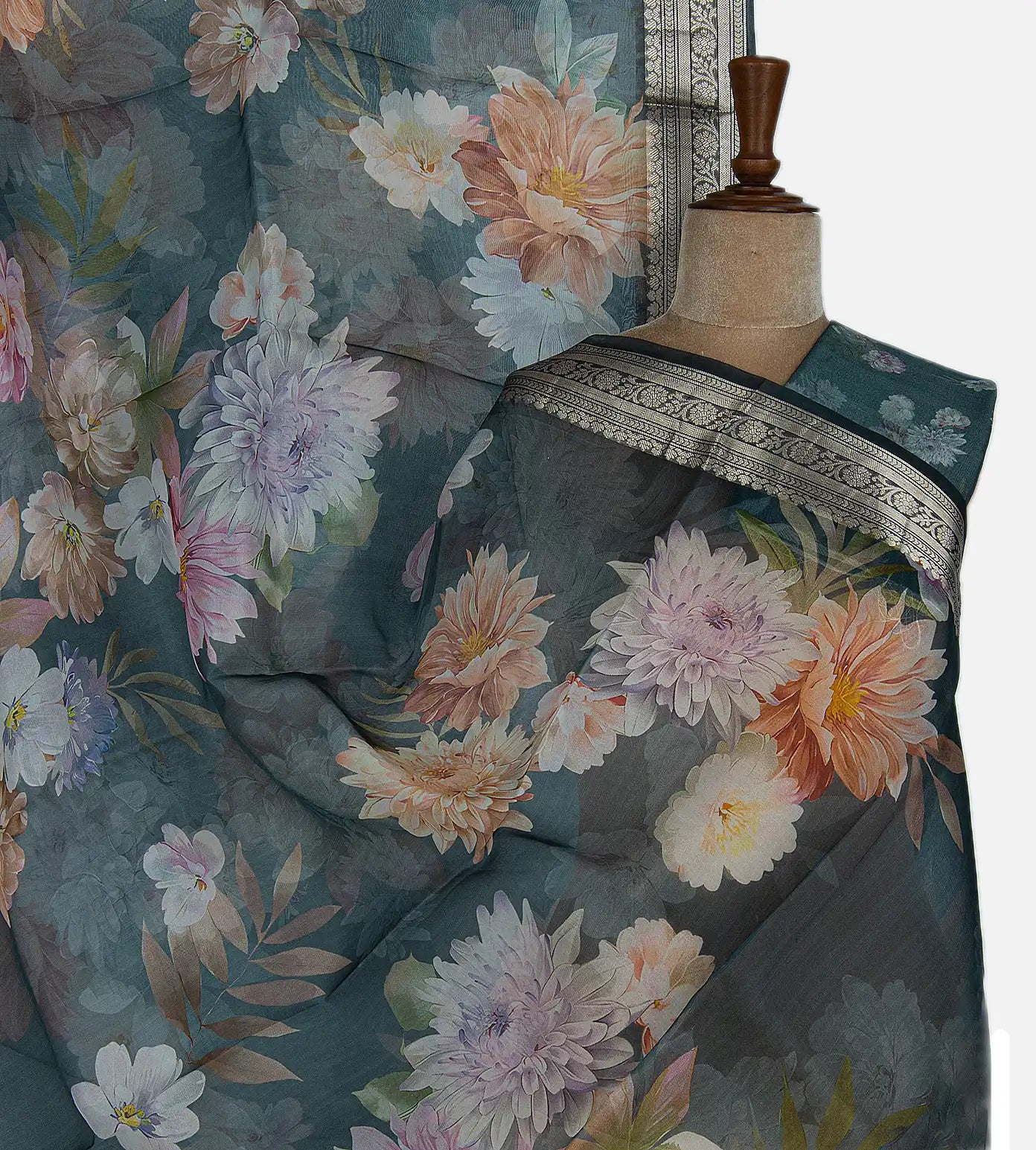 Blue Organza Printed Saree