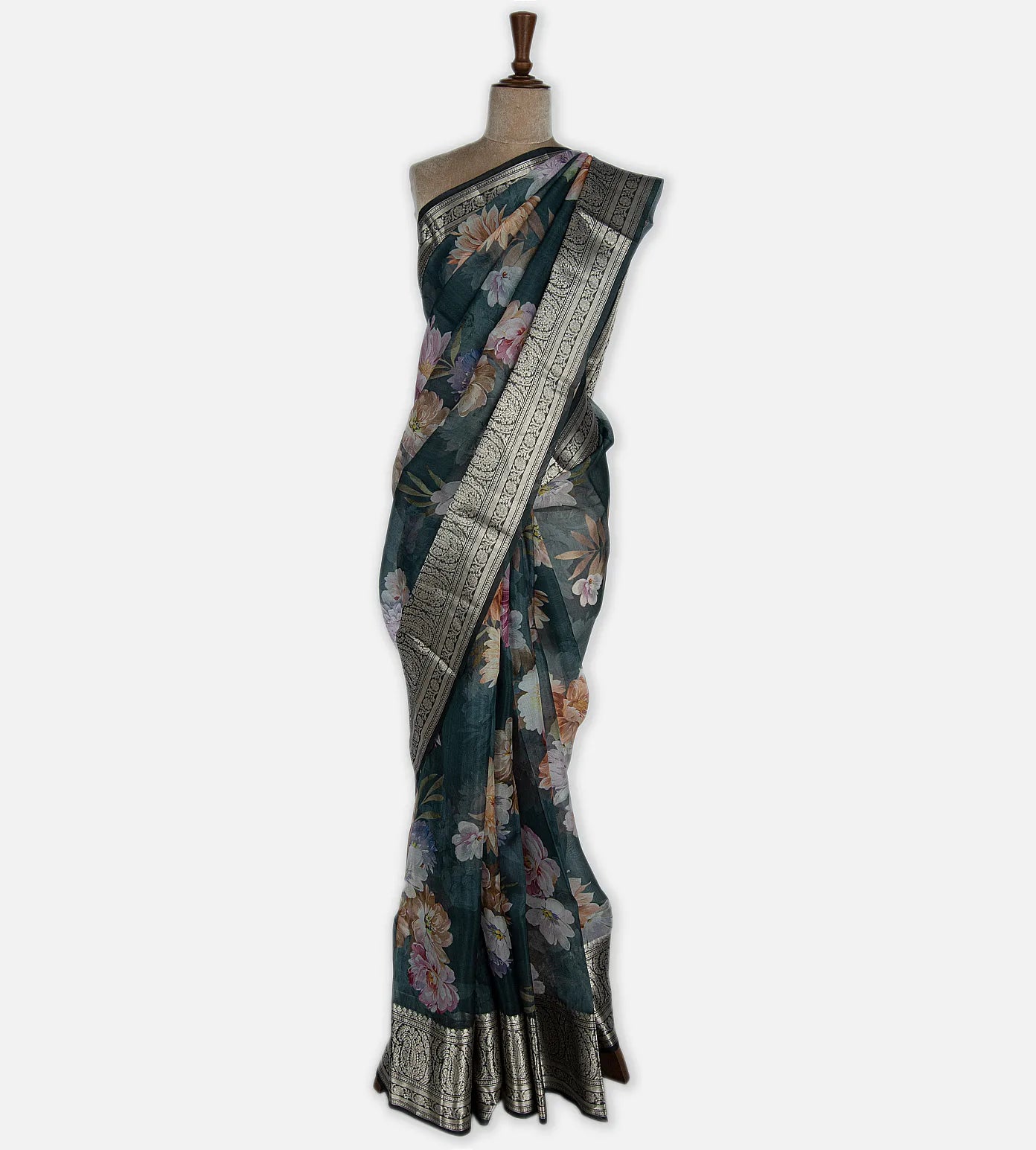 Blue Organza Printed Saree