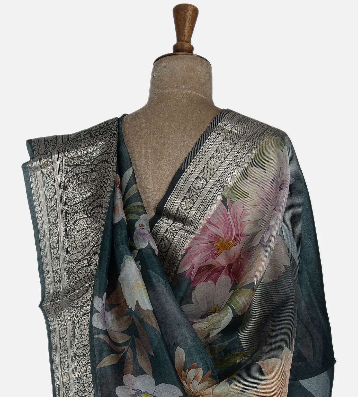 Blue Organza Printed Saree