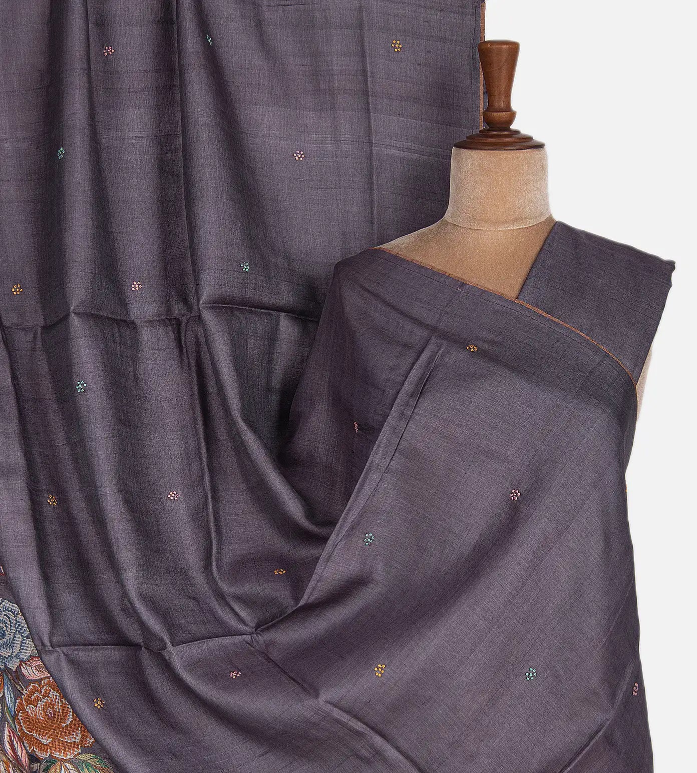 Purple Tussar Embroidery Saree