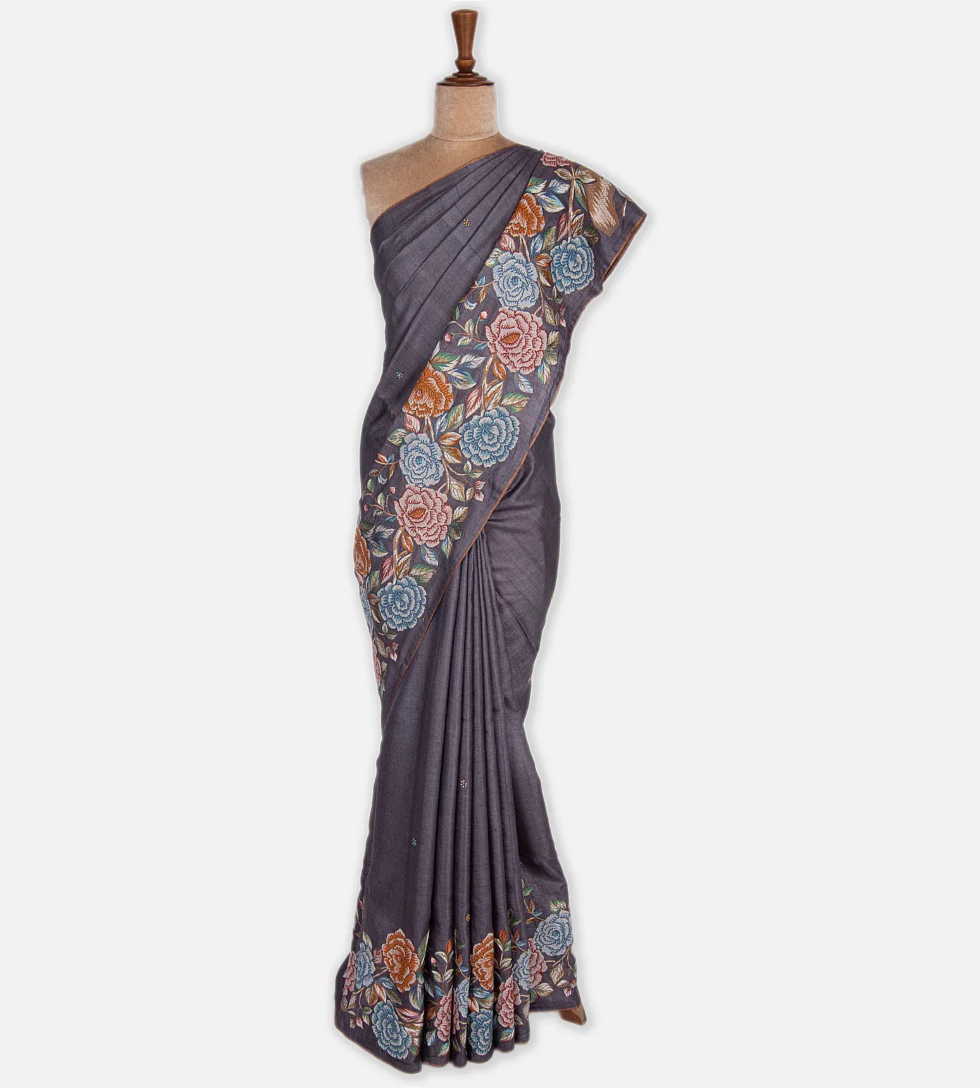 Purple Tussar Embroidery Saree