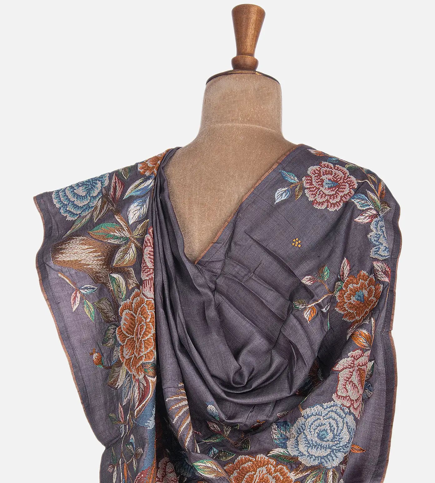Purple Tussar Embroidery Saree