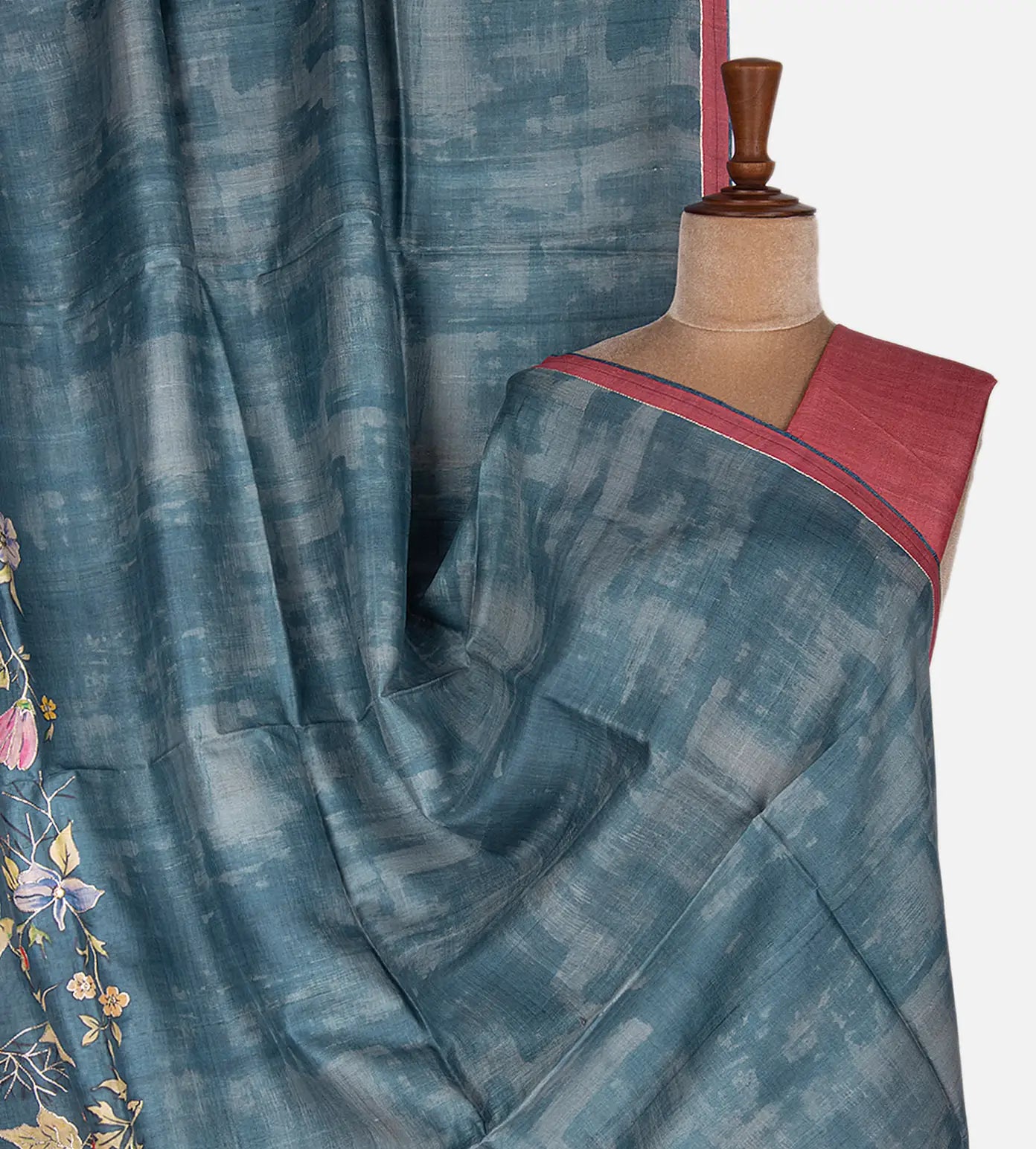 Blue Tussar Embroidery Saree