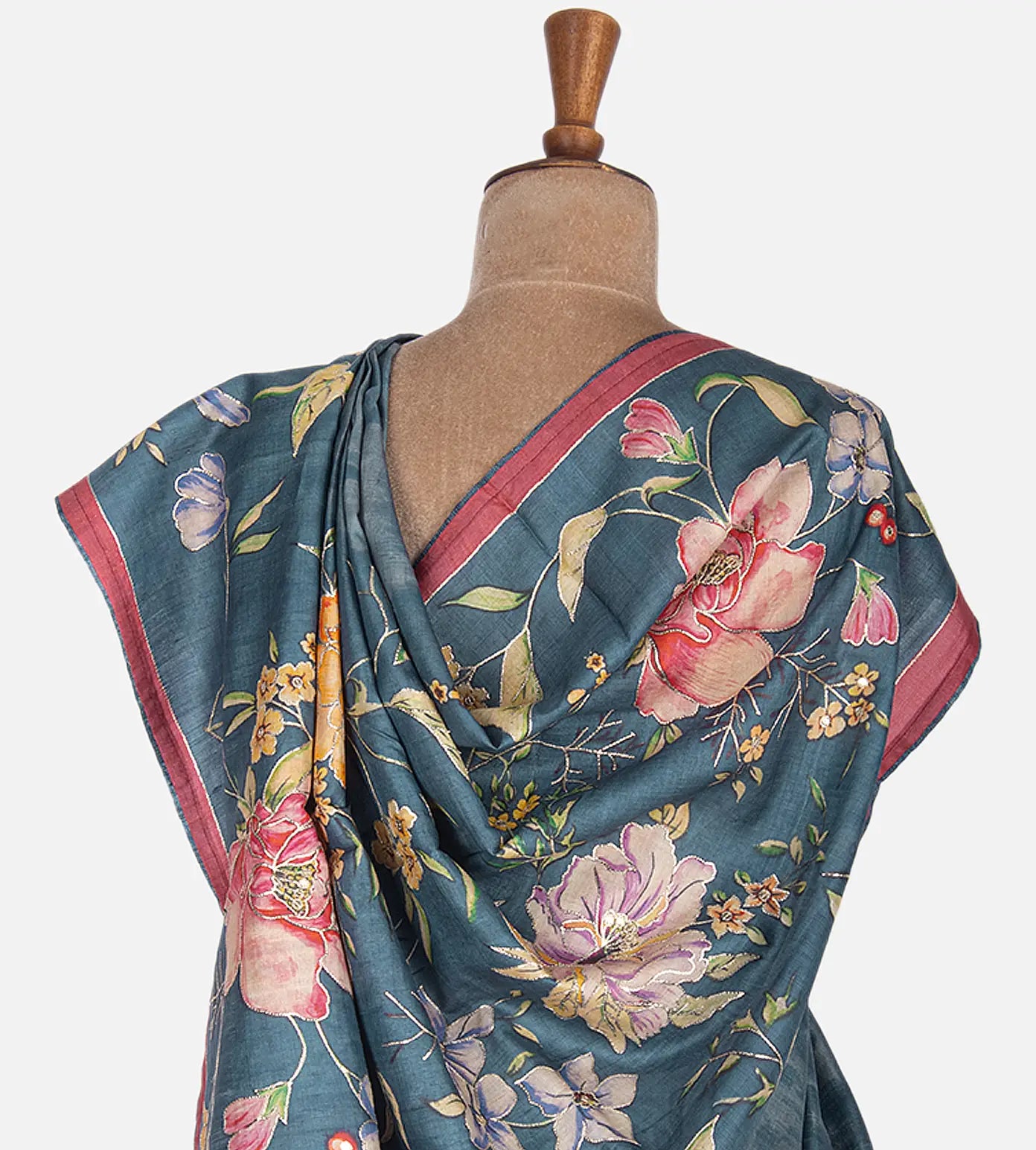 Blue Tussar Embroidery Saree