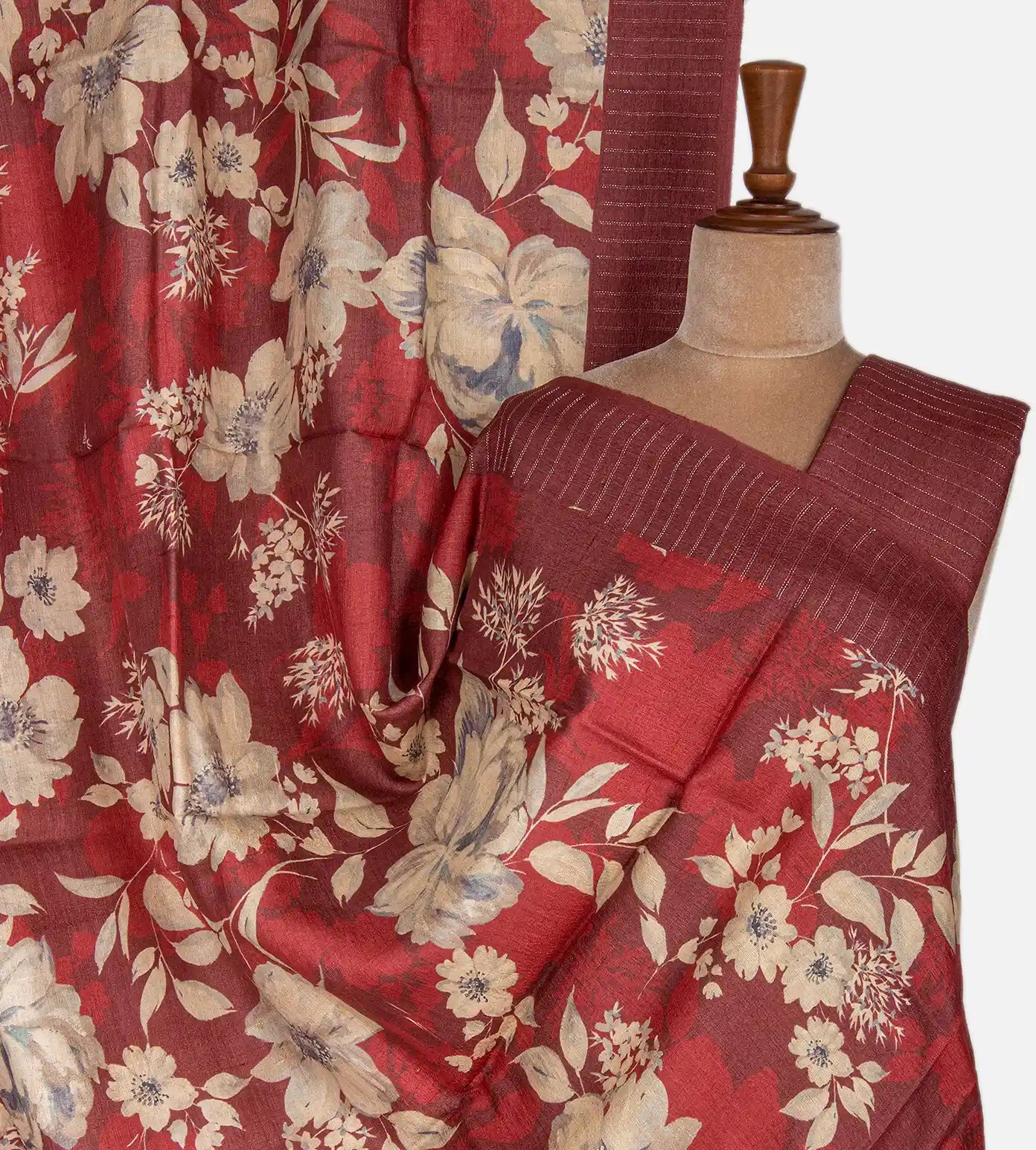 Maroon Tussar Printed Saree