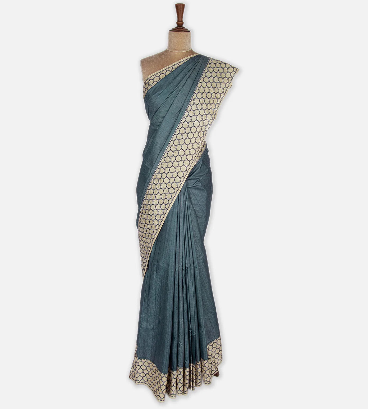 Powder Blue Tussar Embroidery Saree