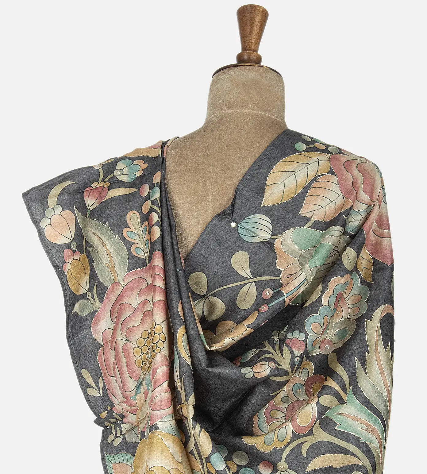 Dark Grey Tussar Saree