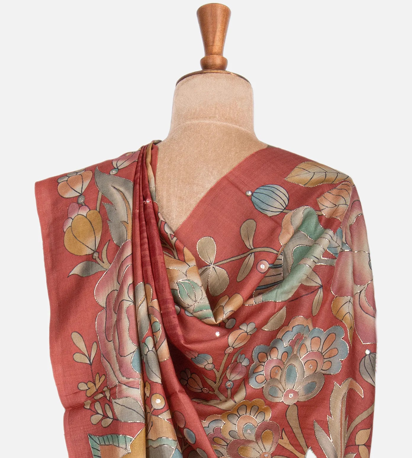 Deep Coral Tussar Saree