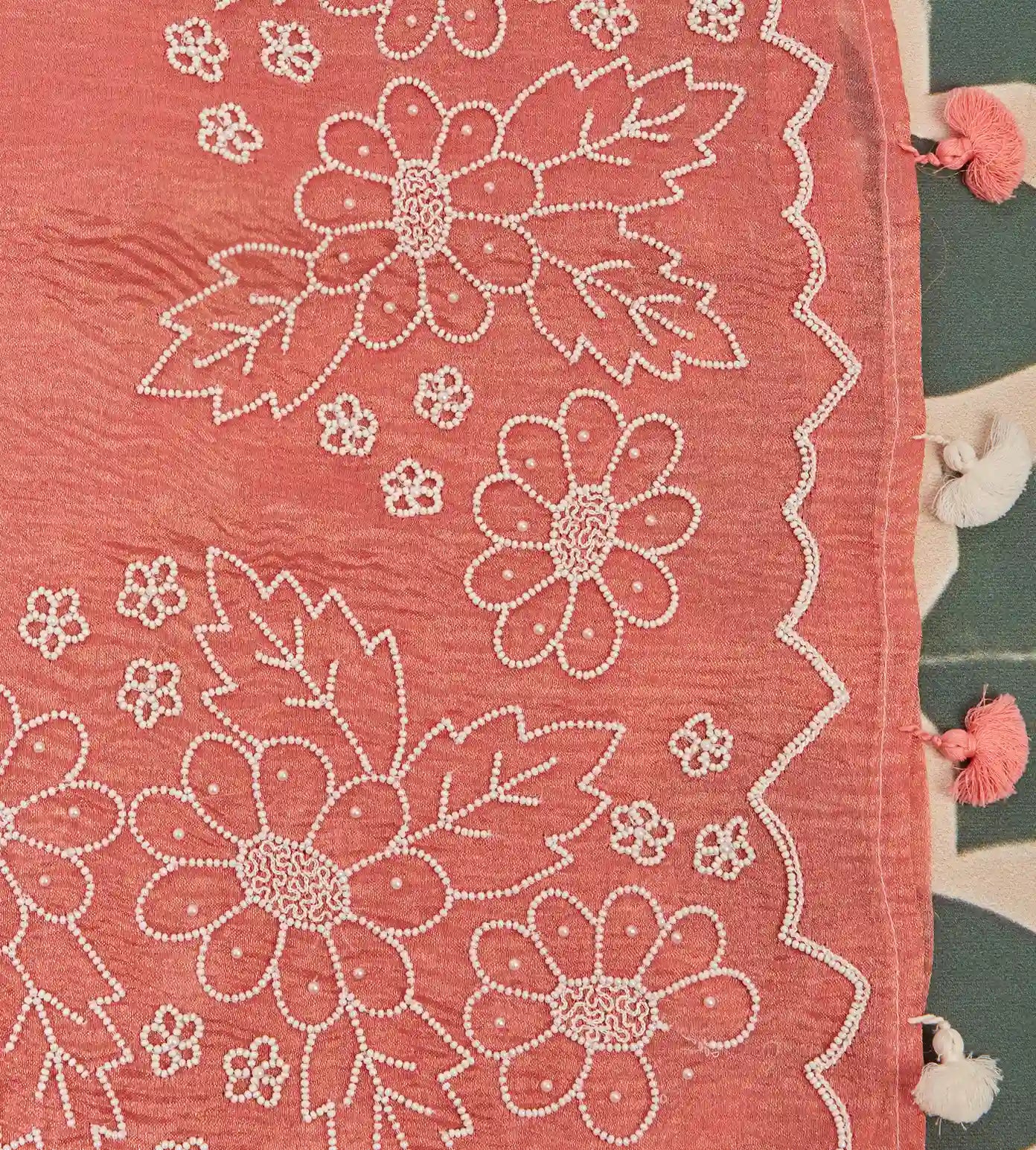 Peach Crushed Organza Saree